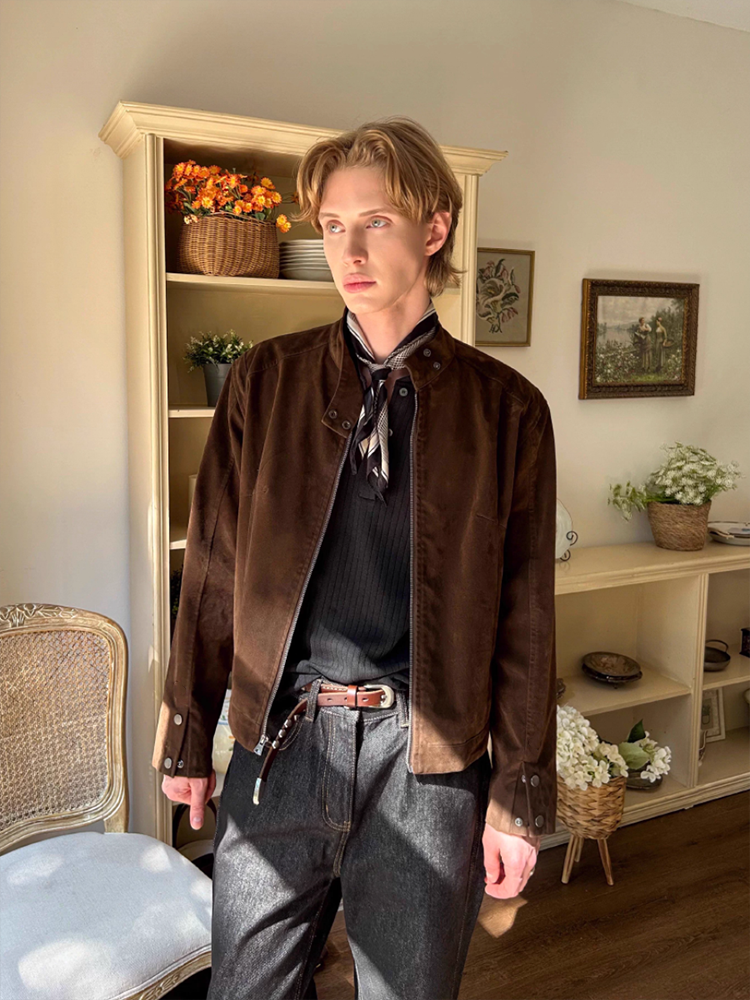 KONOOT Vintage Faux Suede Stand-Up Jacket