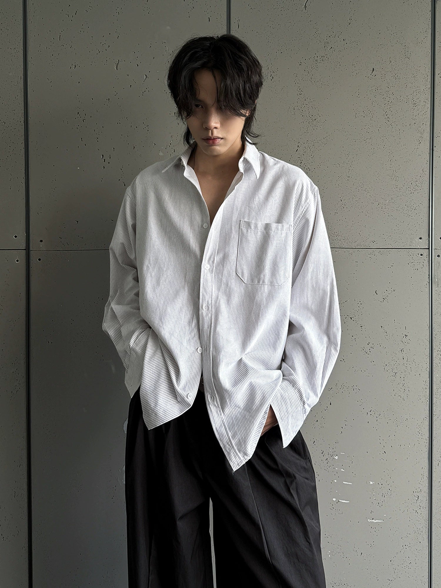 ONENINE34PM Basic Simple Striped Shirt