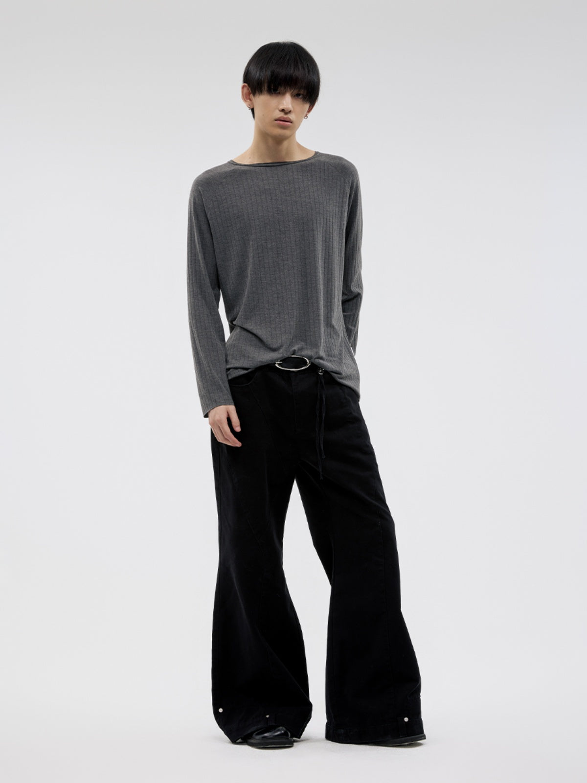 FUNKYFUN Washing Water To Make Old Bone Line Flared Pants