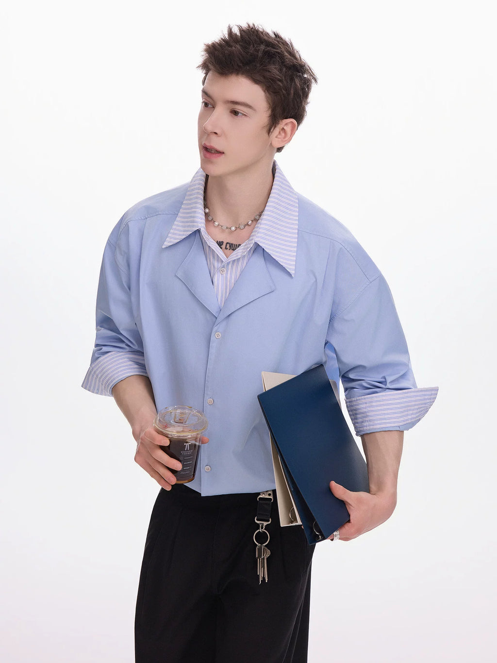 CHOR Fake Two-piece Lapel Spliced Striped Shirt
