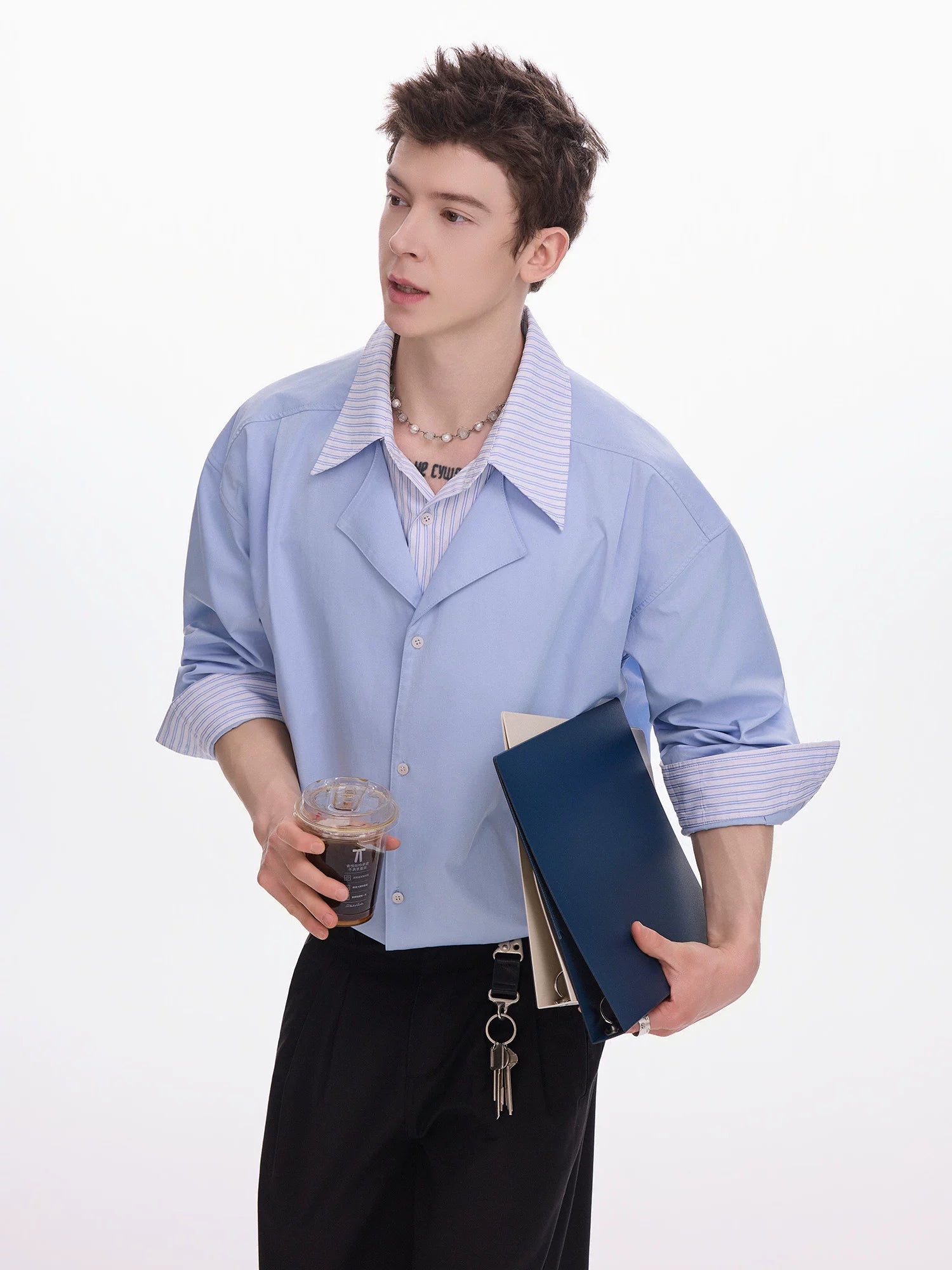 CHOR Fake Two-piece Lapel Spliced Striped Shirt