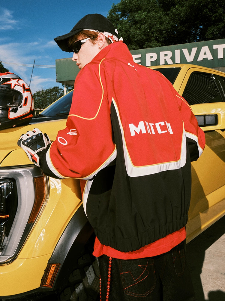MATCHA STORY Contrasting Stitched Stand-up Collar Jacket