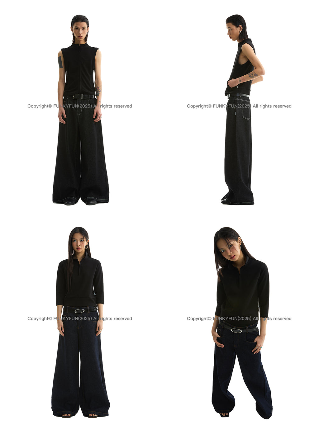 FUNKYFUN Open Stitch Loose Straight Jeans