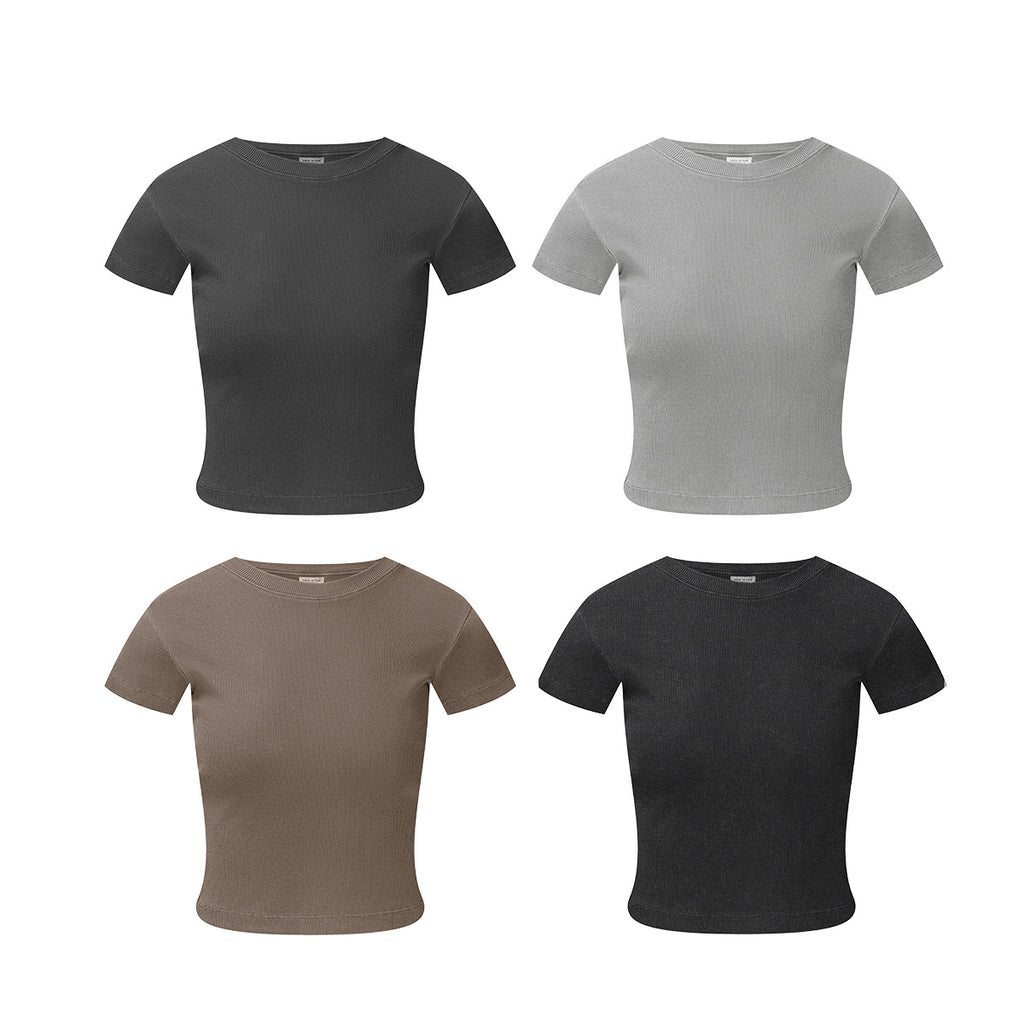 BE WOMEN'S Slim Fit Round Neck Bottoming Right Shoulder Tee