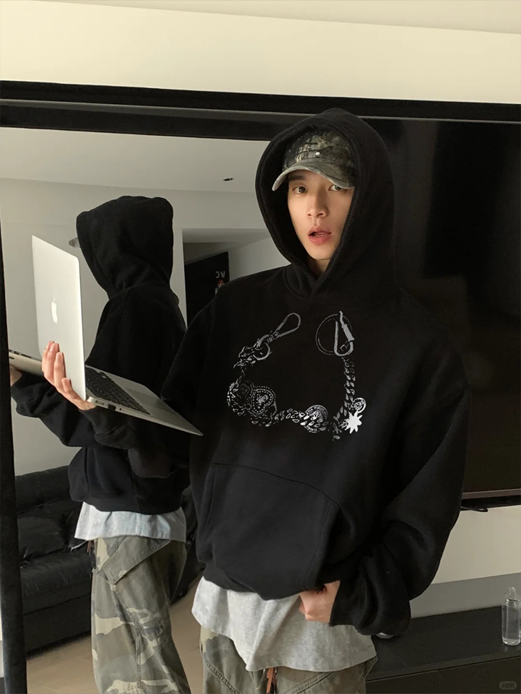 KONOOT Lucky Necklace Print Casual Versatile Hooded Sweater