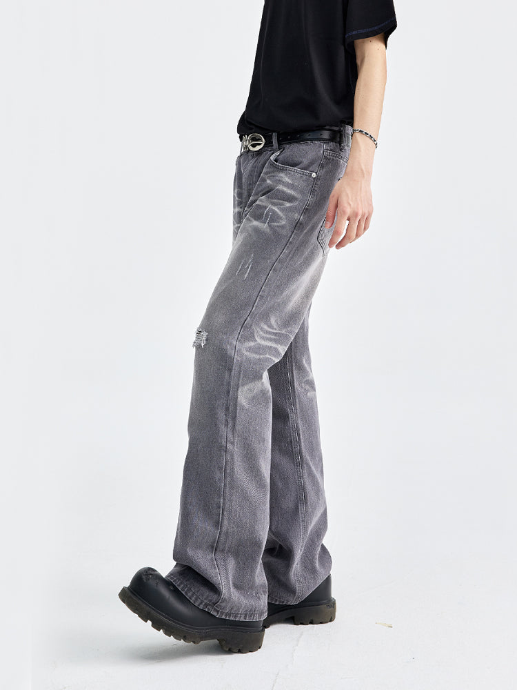(NMK)  high sense dark night gray cat whiskers Jeans