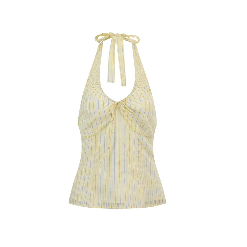 Ablueberry Striped Neck Short Vest
