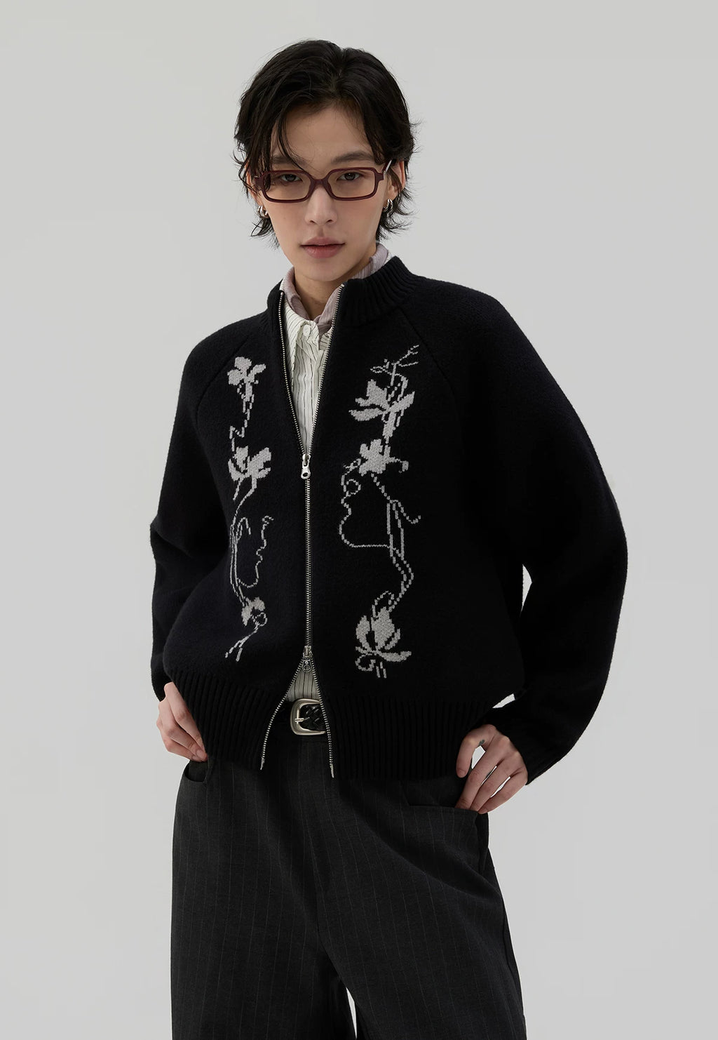 Sameuoo Sleeve Jacquard Sweater Cardigan