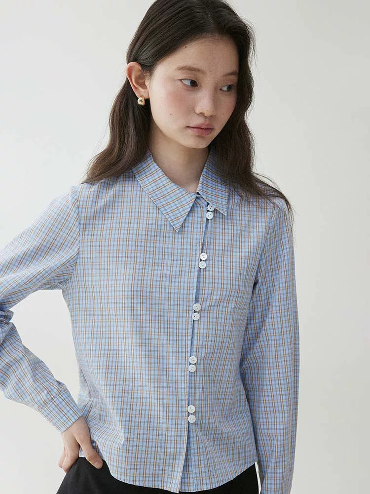 VOOE Contrasting Plaid Diagonal Neck Shirt