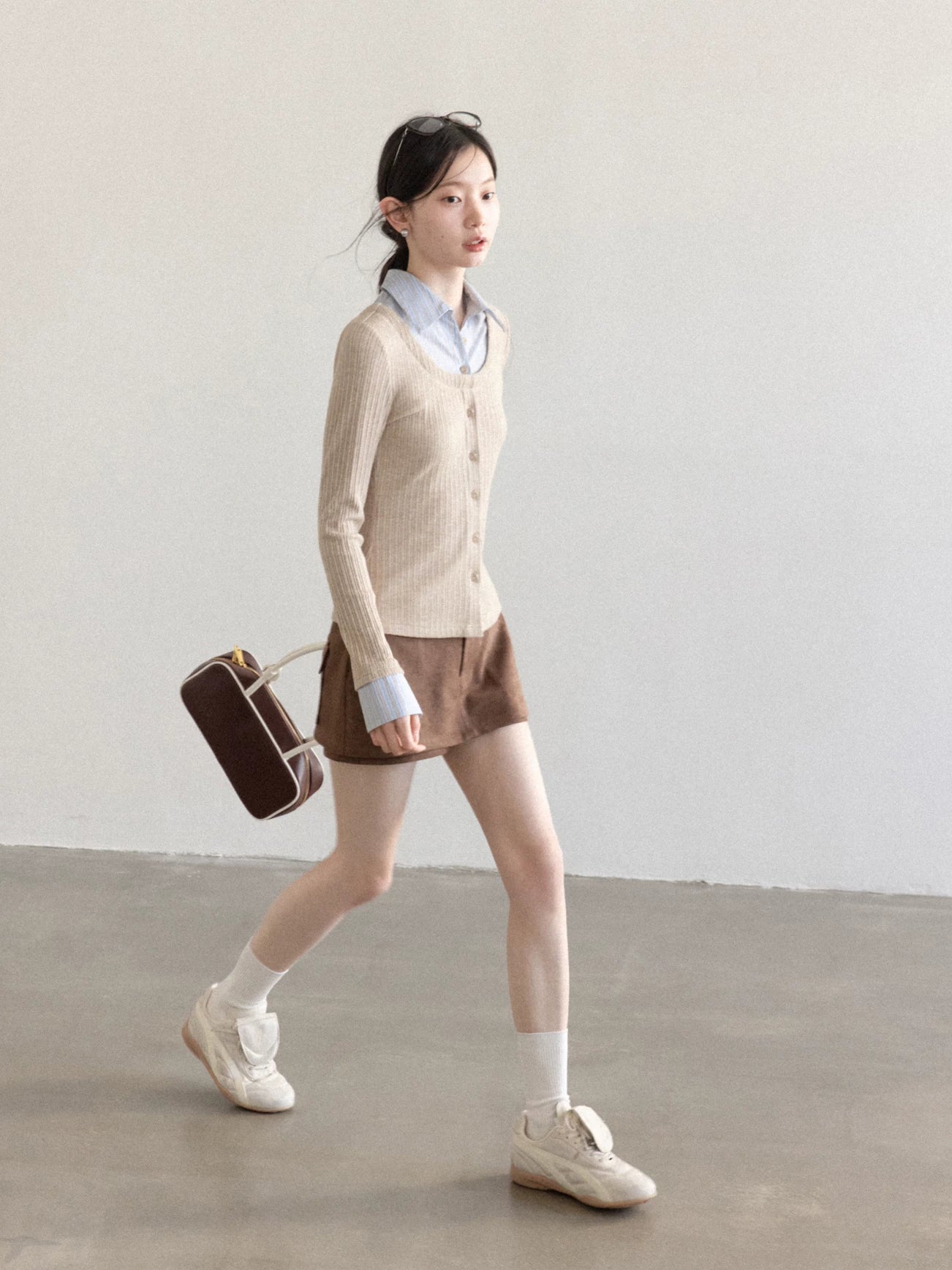 Cantonstory Temperament Fake Two Lapel Long Sleeves