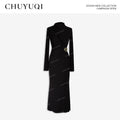 CHUYUQI Semi-turtleneck Pleated Slim-fitting Long-sleeved Dress