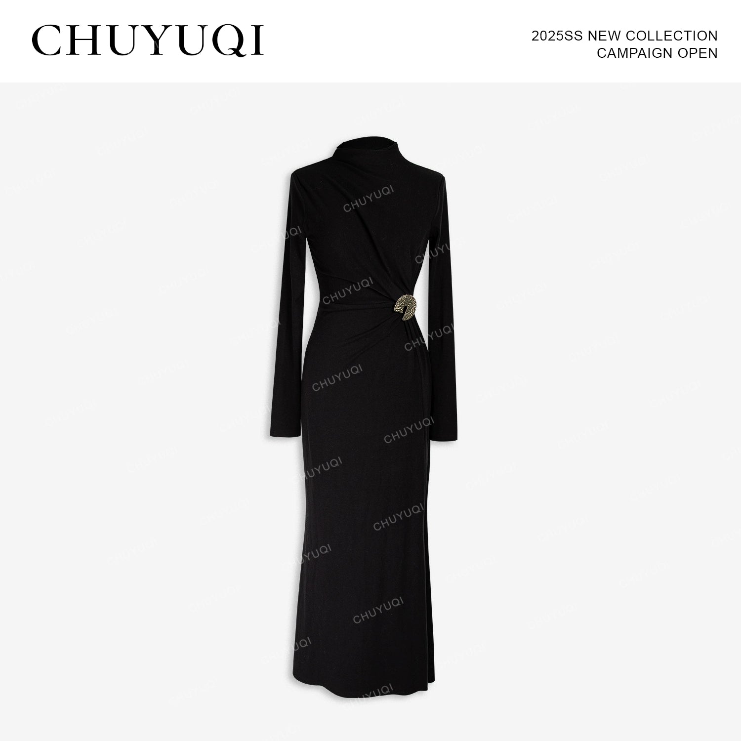 CHUYUQI Semi-turtleneck Pleated Slim-fitting Long-sleeved Dress