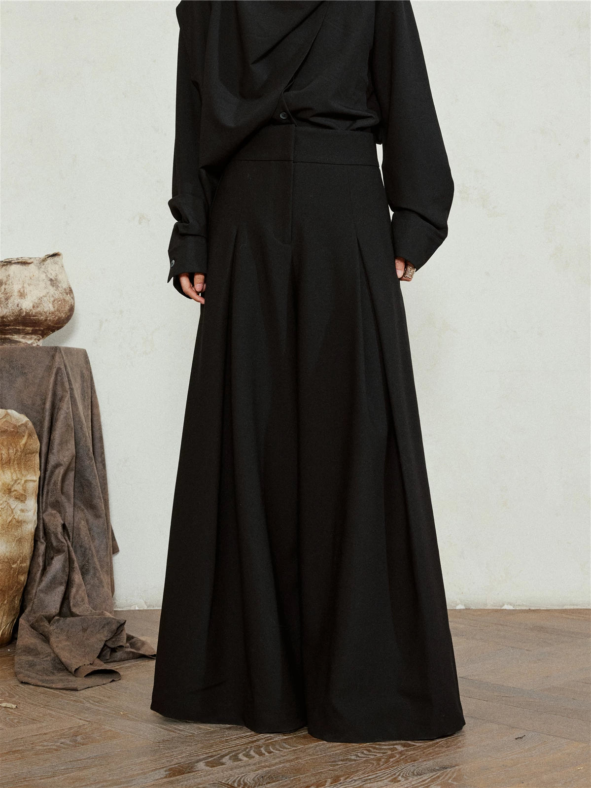 SUNYVONNE High-waisted Wide-leg Floor-length Suit Pants