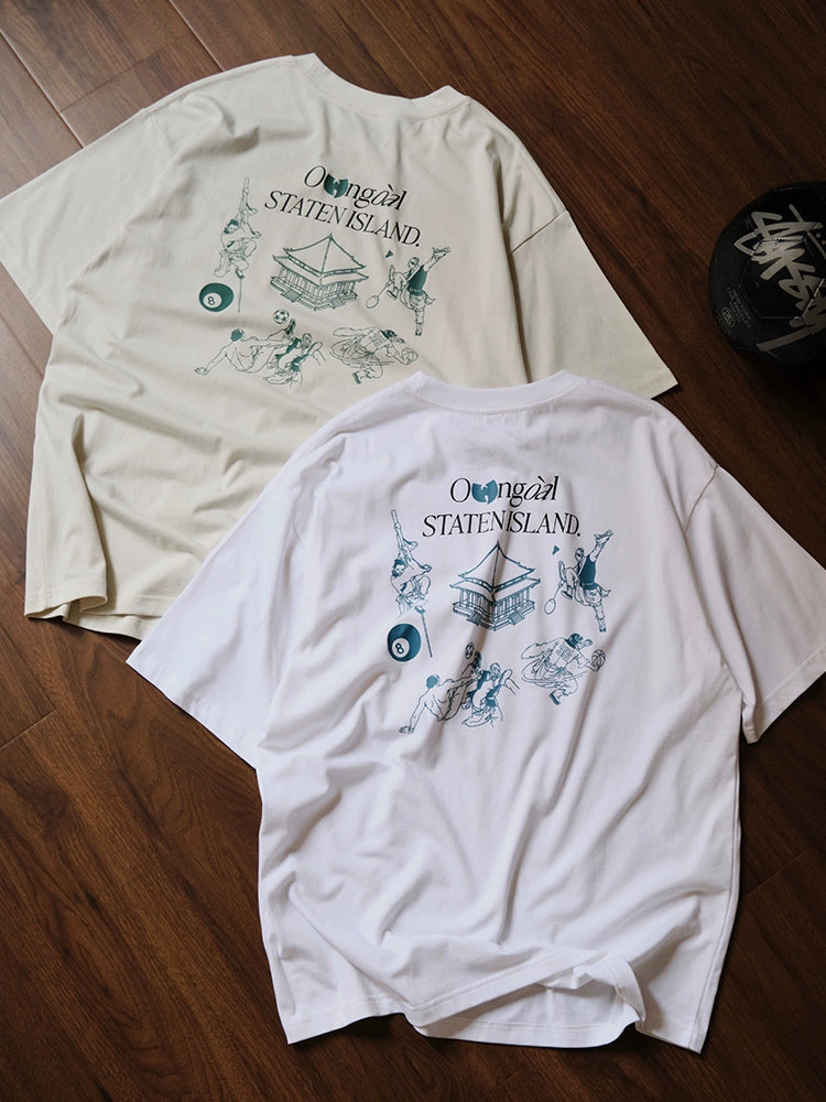 Battles Oolong Ball Shaolin Island Vintage Printing Loose Tee