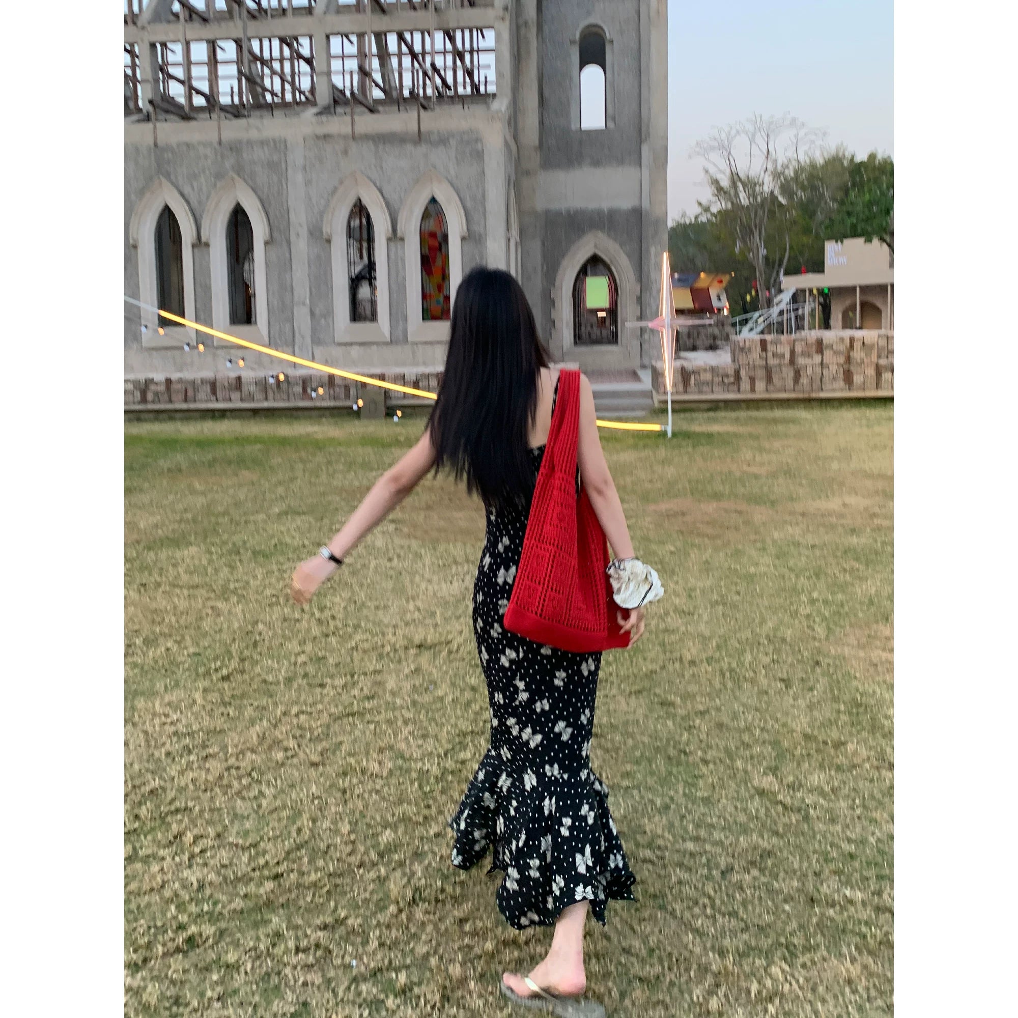 Pusumede Butterfly Print Suspender Dress