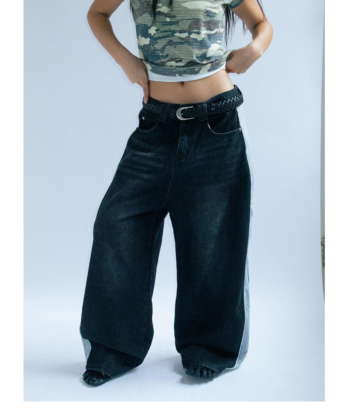 FUNKYFUN Contrast Webbing Jeans