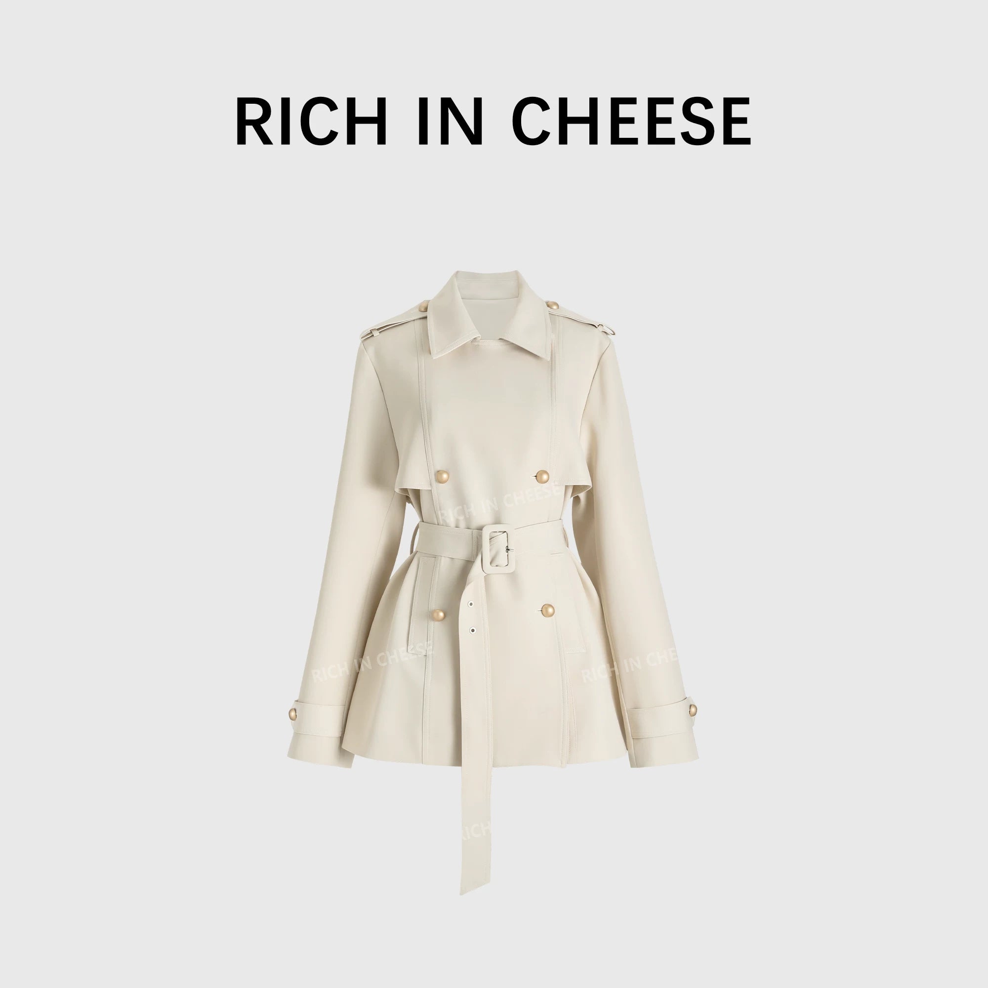 RICH IN CHEESE Lapel Double-breasted Waist Short Lace-up Trench Coat