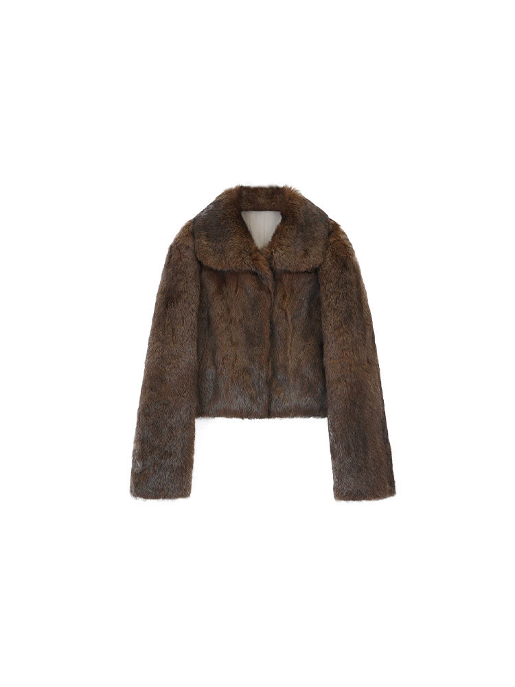 KELIFAN Retro Lapel Fur Coat