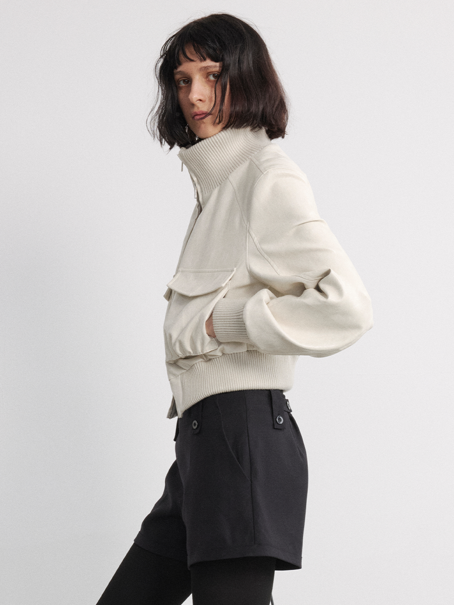 JCAESAR WOMEN Pleated Short Leather Jacket