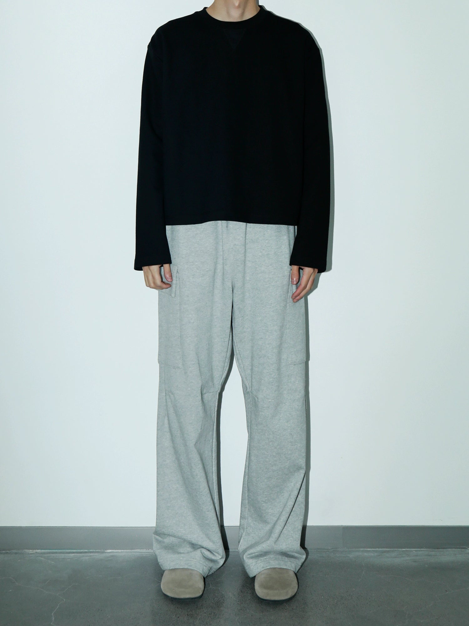 PLUS NO LOGO Casual Bamboo Pattern Round Neck Long Sleeve