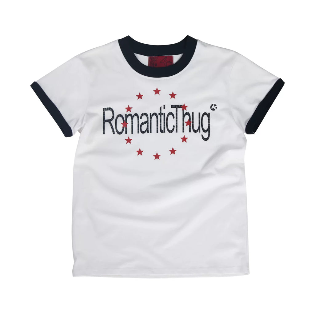 4AM Letter Star Print Front Shoulder Round Neck Tee