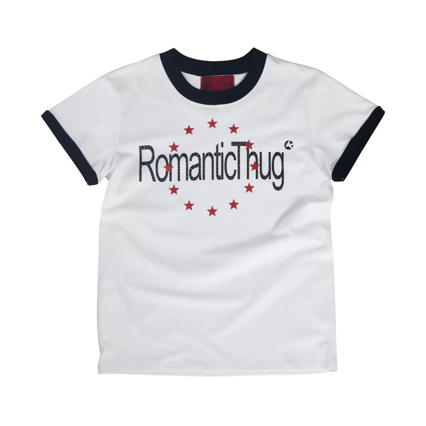 4AM Letter Star Print Front Shoulder Round Neck Tee