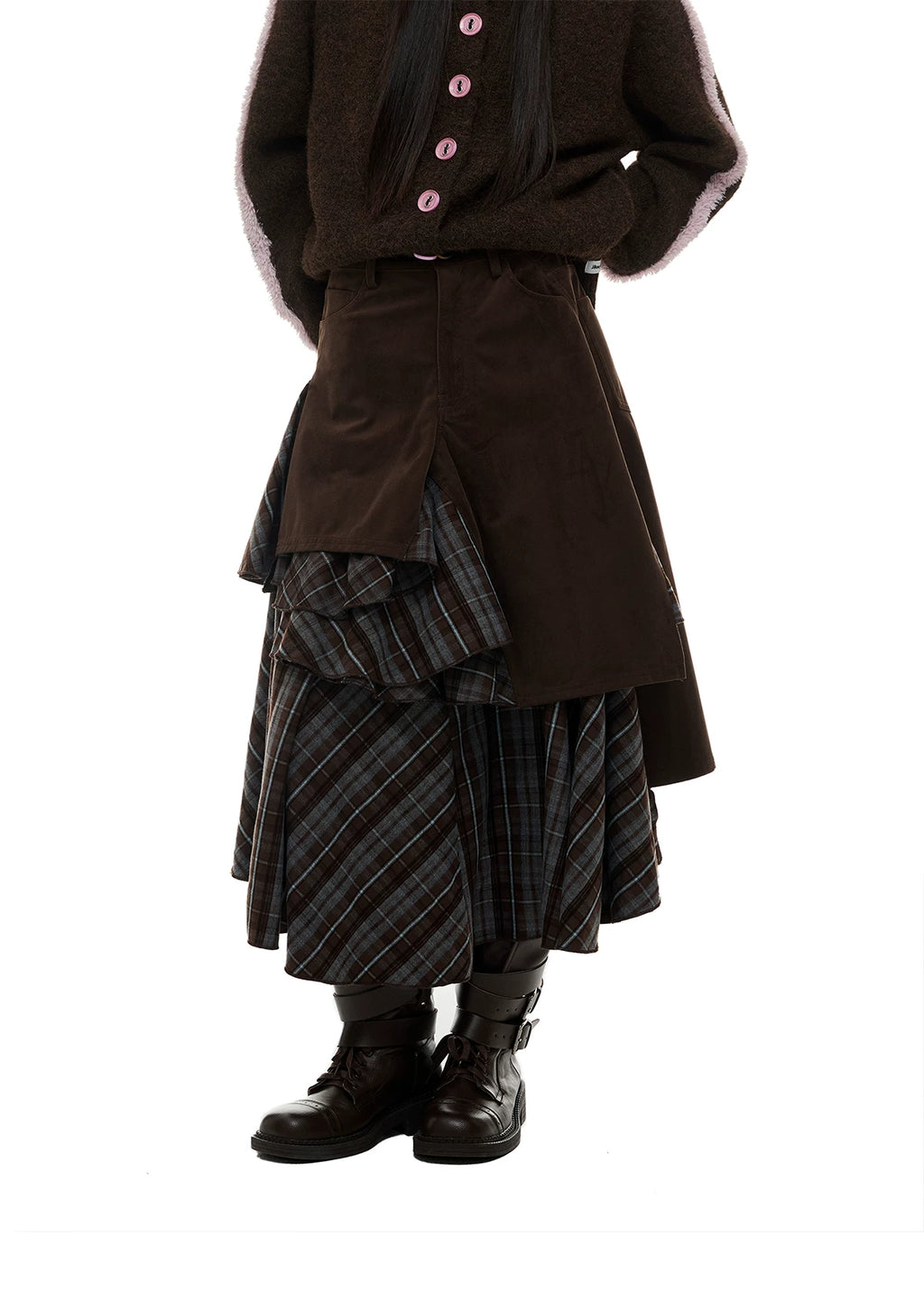 JIKOO Asymmetrical Splicing Striped Skirt