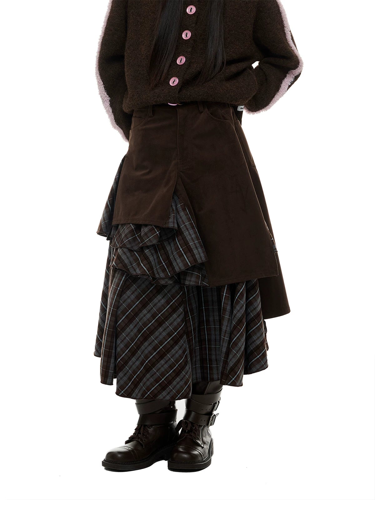 JIKOO Asymmetrical Splicing Striped Skirt