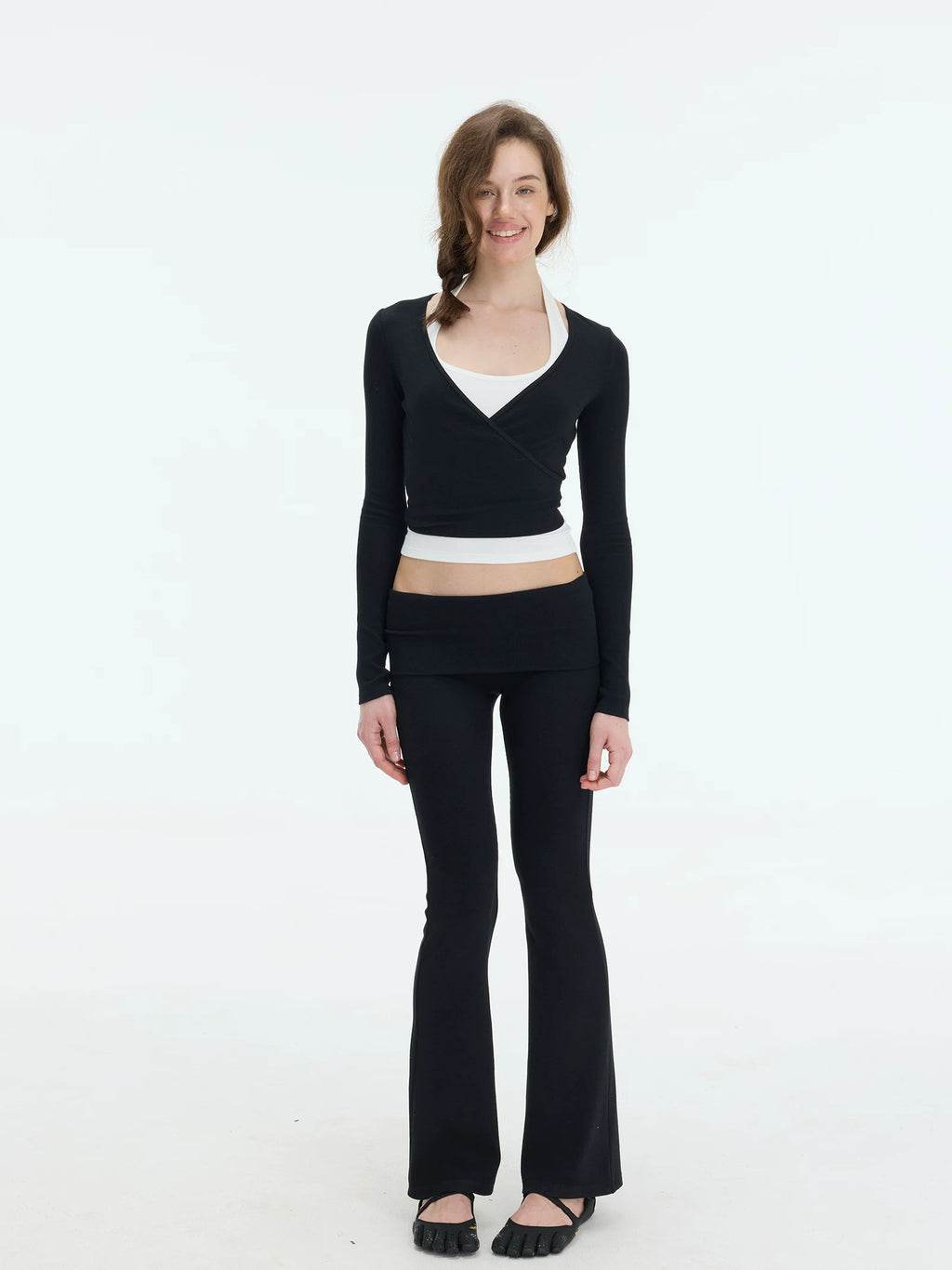 Veryrareme Flanged Slim-Fit Low-rise Yoga Casual Pants