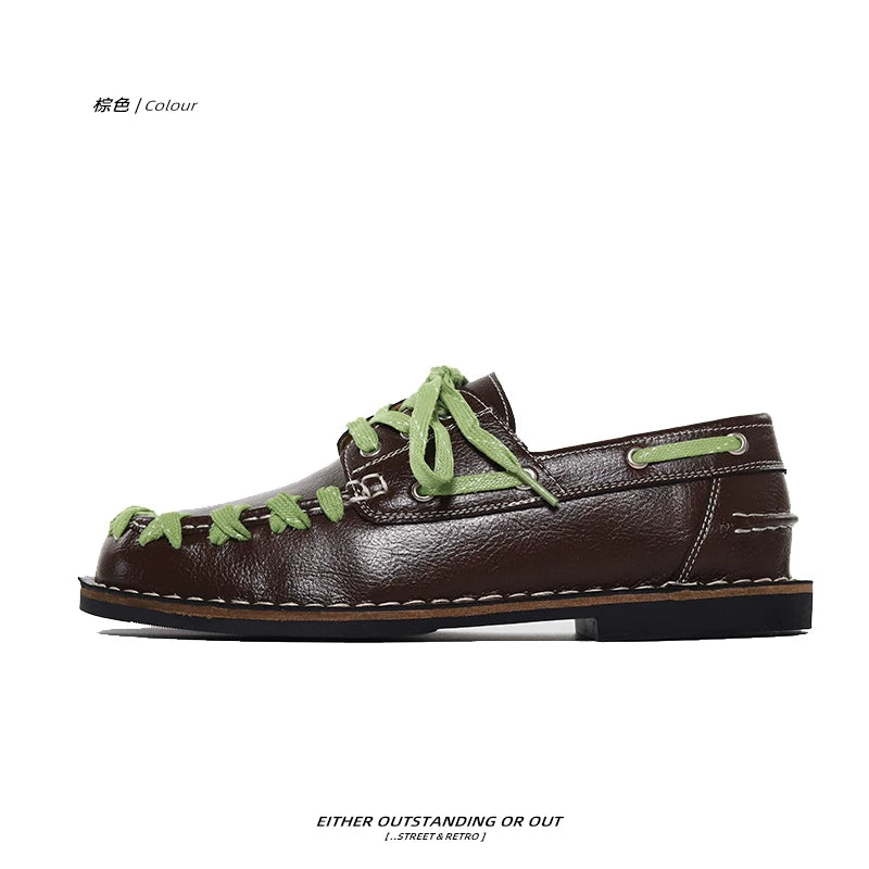 SHENLV STUDIO Cross-strap Square-head Flat-soled Leather Shoes