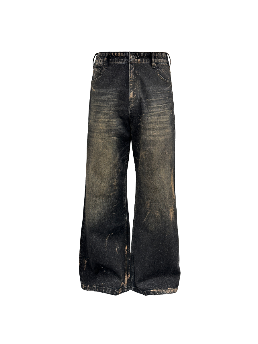 JCAESAR Paint Wipe Dirty Straight Loose Jeans