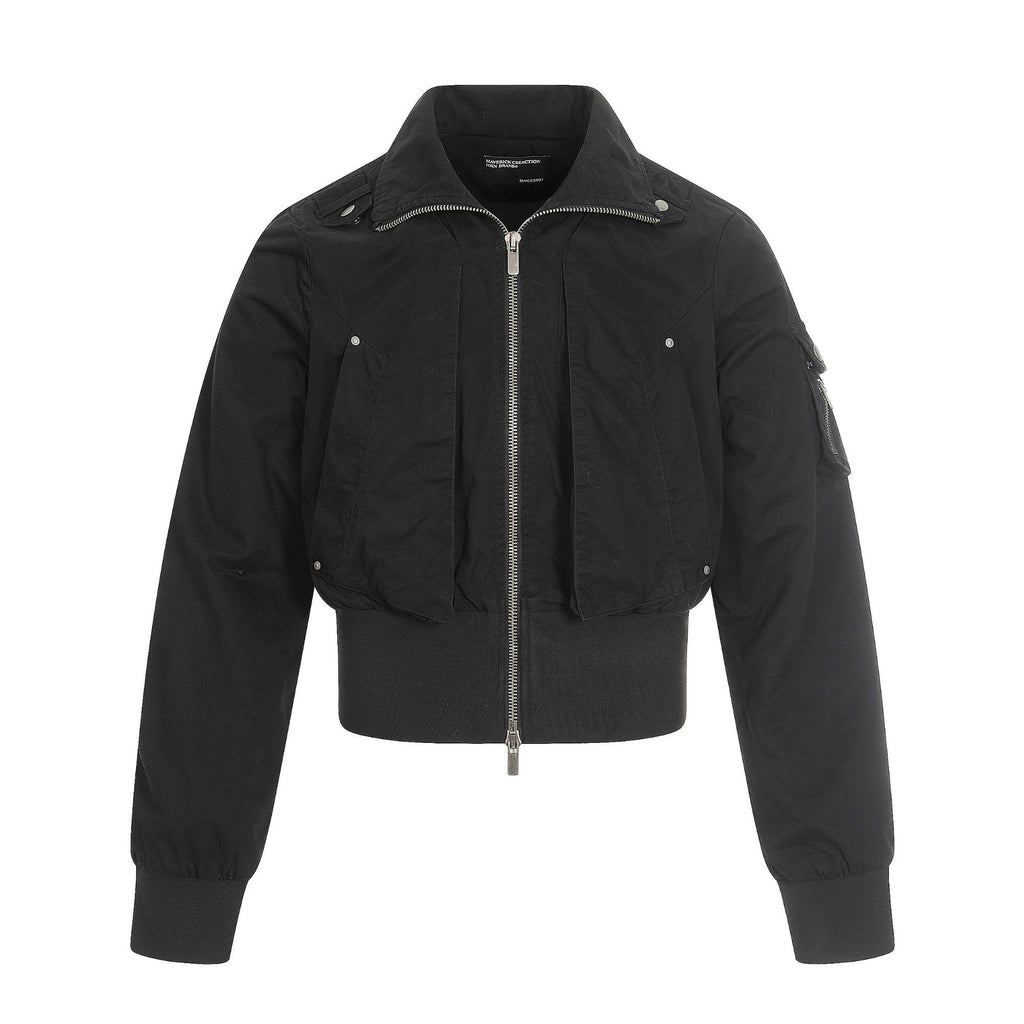 11KN Retro Splicing Slim-fitting Waist Short Wide Stand-up Collar Jacket