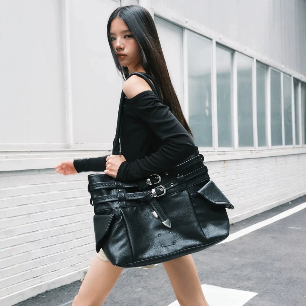 SQUARE x LINY LIBERTY Vintage Belt Buckle Mechanical Locomotive Wind Tote Bag