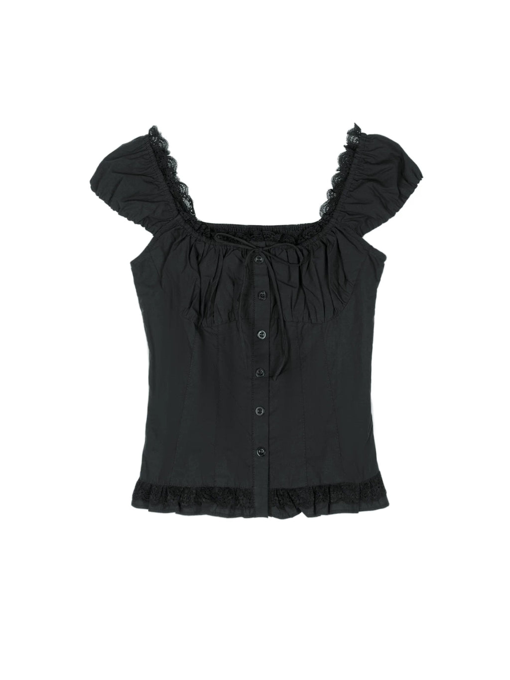 XUJING Square Neck Lace Slim Waist Tee