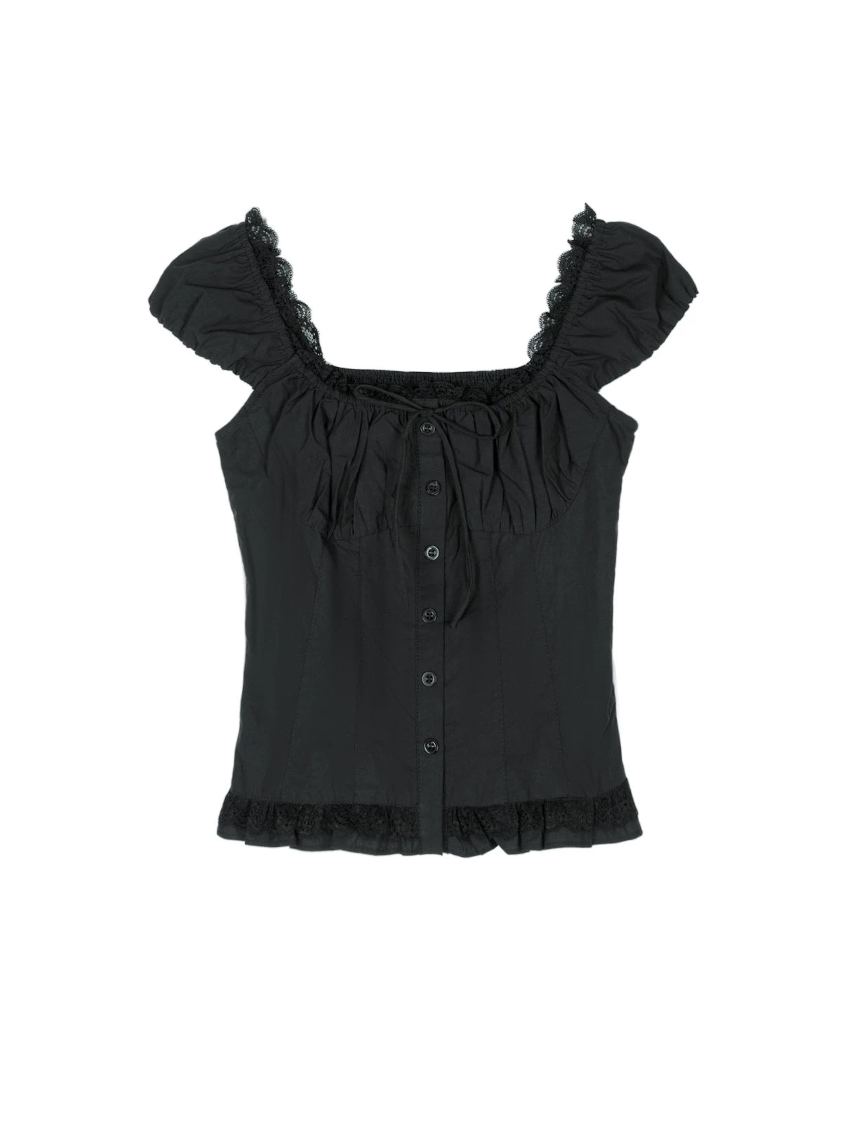 XUJING Square Neck Lace Slim Waist Tee