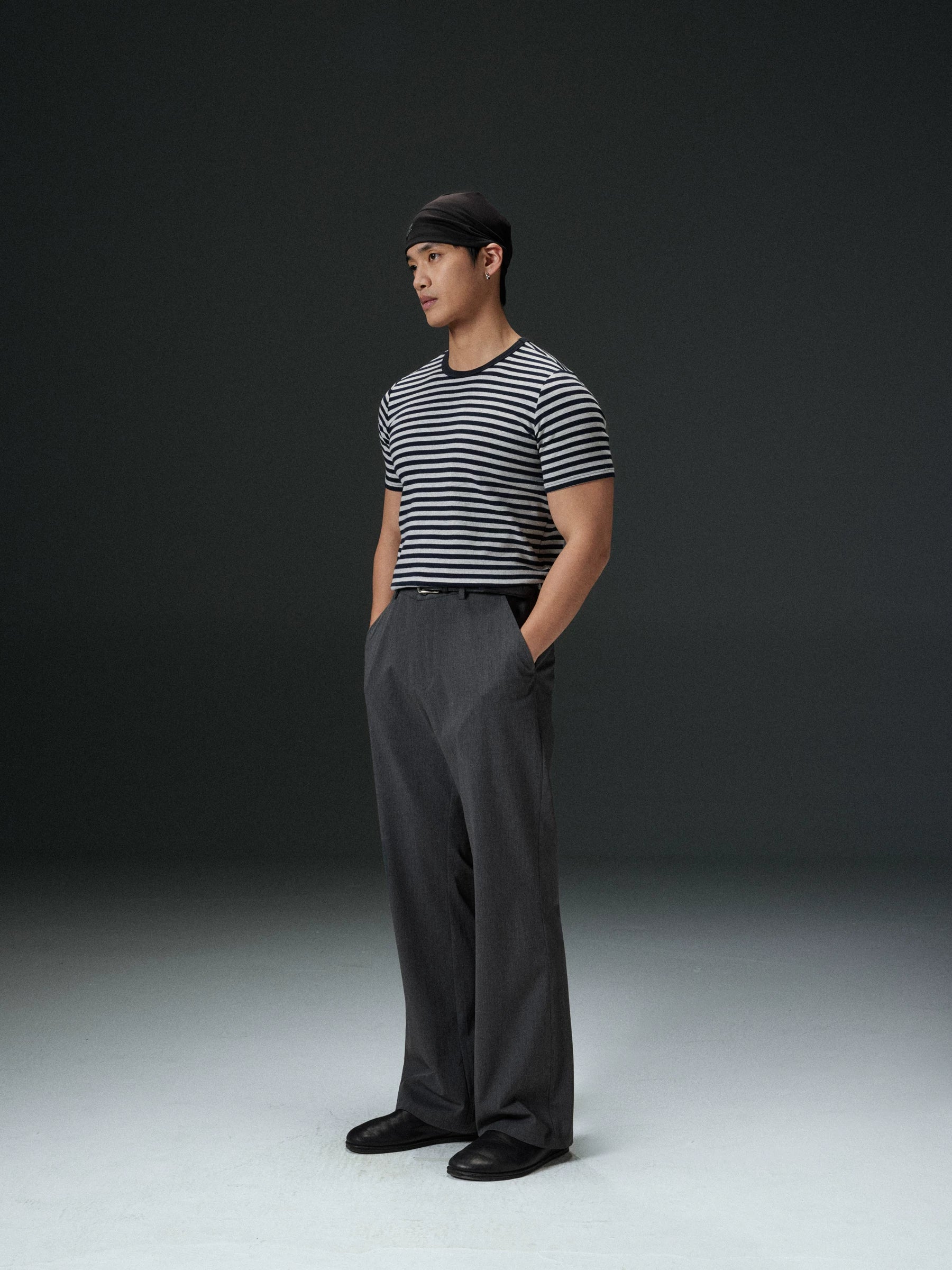 AFTERGLOW Front Shoulder Striped Slim Tee