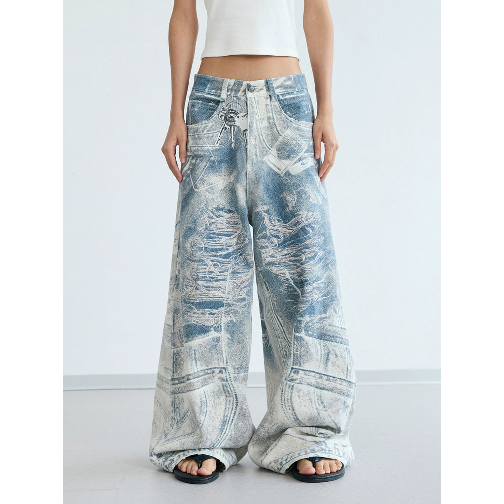 PEOPLESTYLE Vintage 3D Printed Jeans