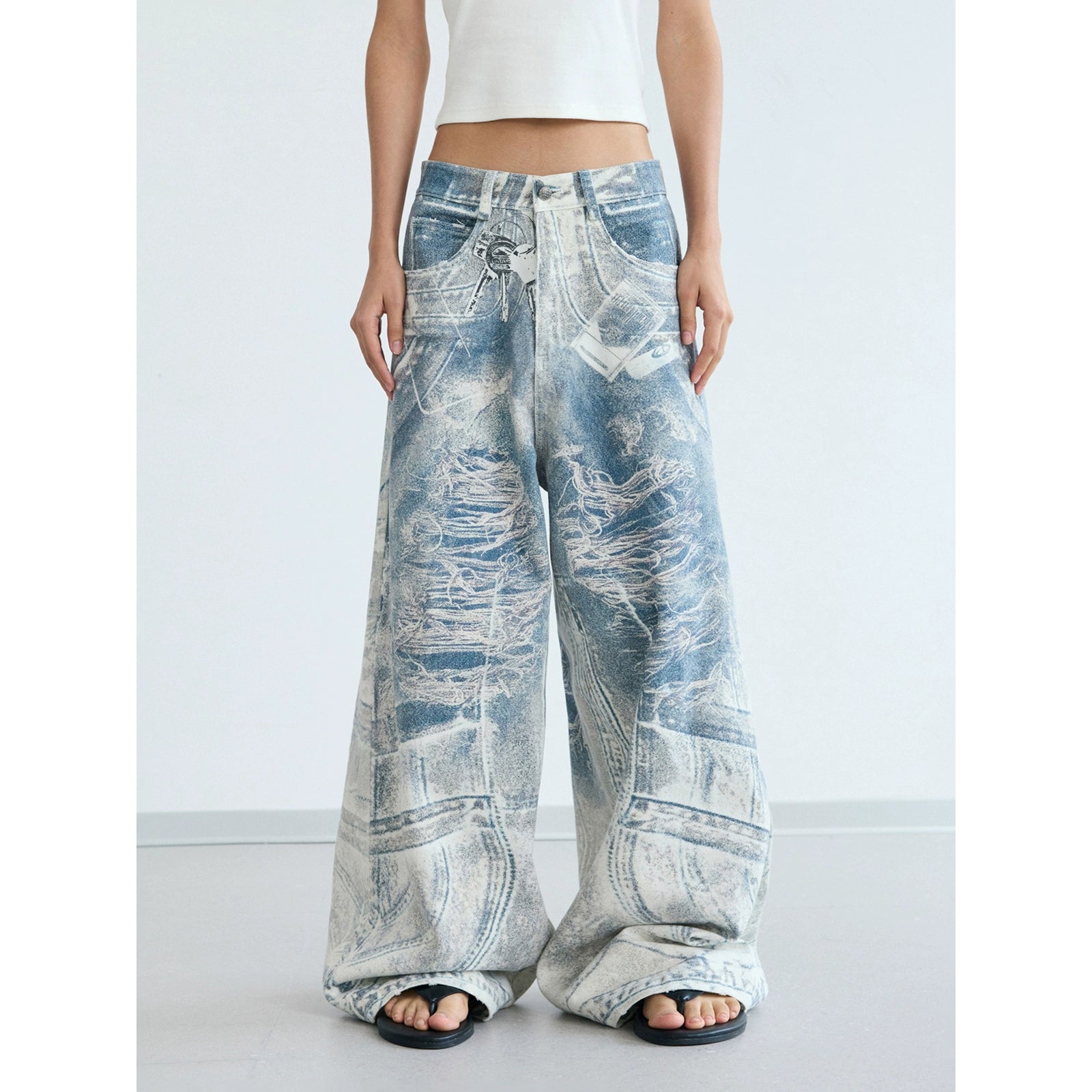 PEOPLESTYLE Vintage 3D Printed Jeans