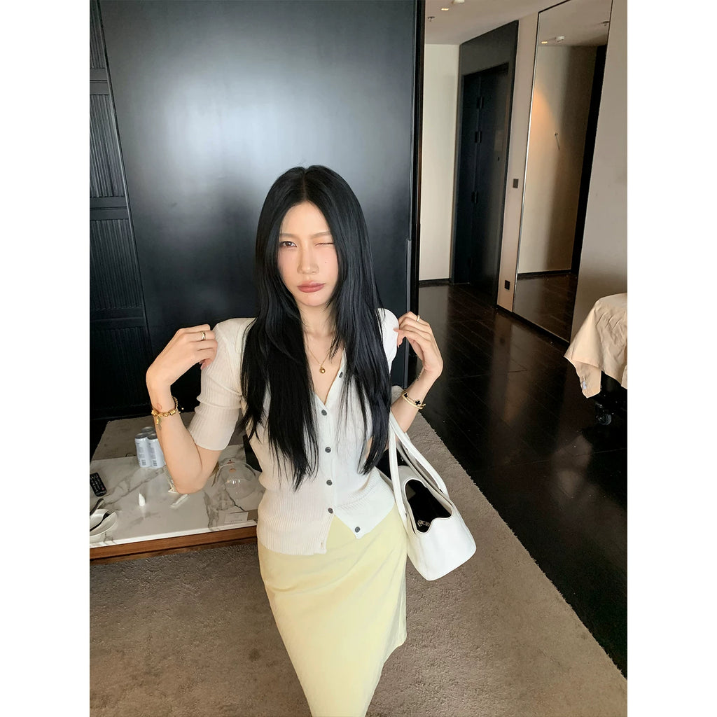 YOUNG KYLIN Pleated Slim Sleeveless Top High Waist Skirt Set