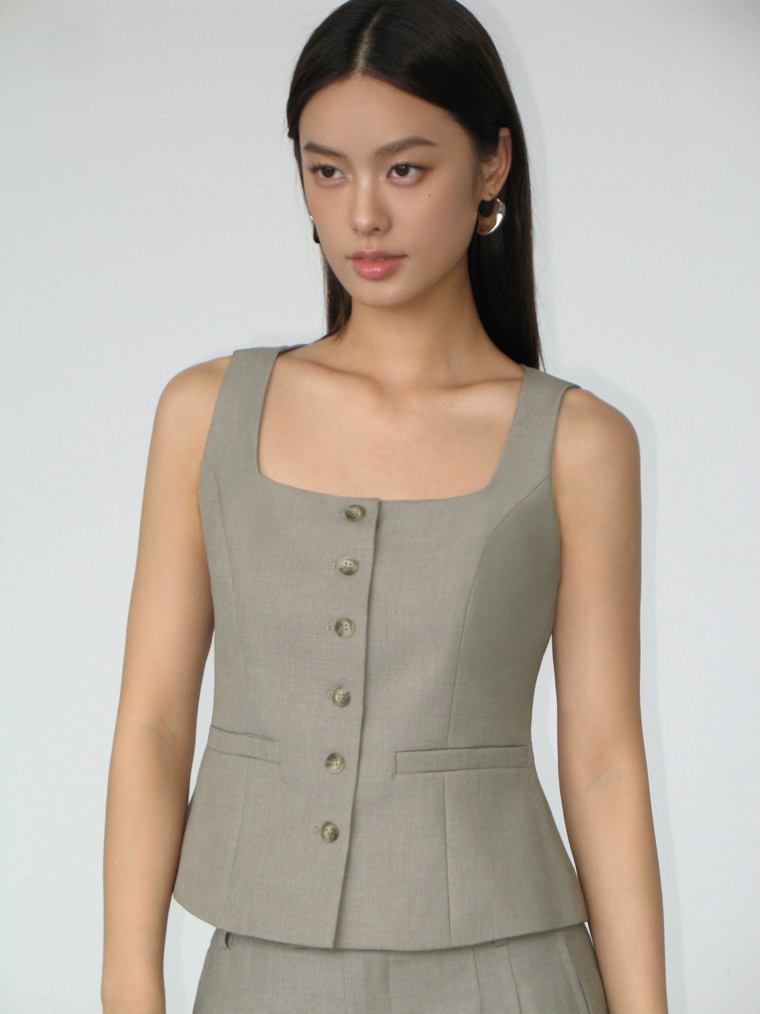 NEVA HU Square Collar Suit Vest