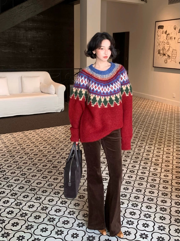 KELIFAN Vintage Thickened Loose Knitted Sweater