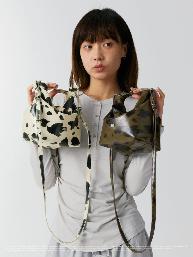 CryingCenter Cow Pattern Mini Folding Portable Messenger Bag