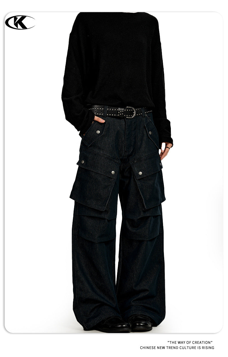 11KN Straight Wide-leg Pleated Slacks