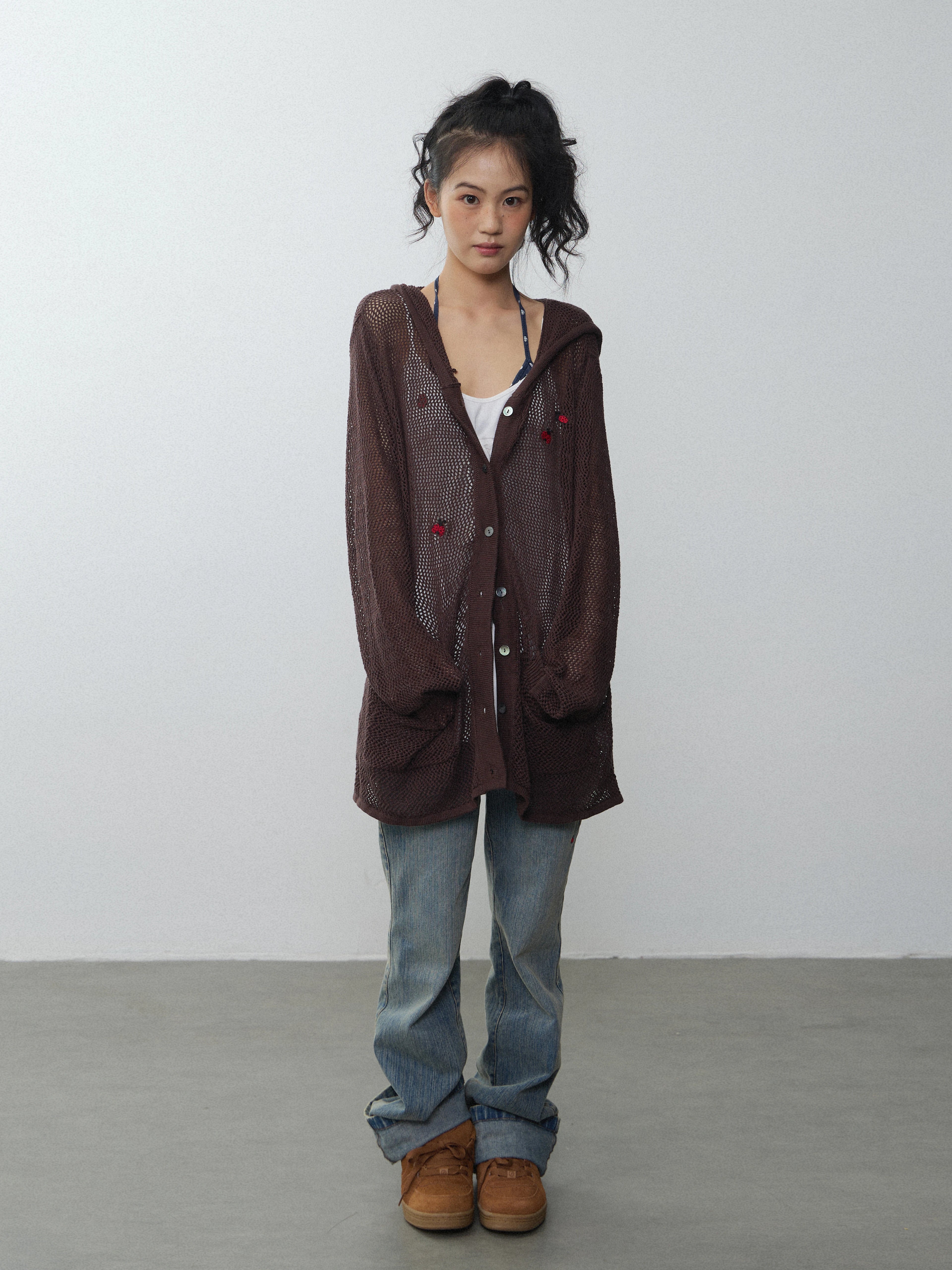 In Two Twos Cutout Knit Hooded Long Sleeves