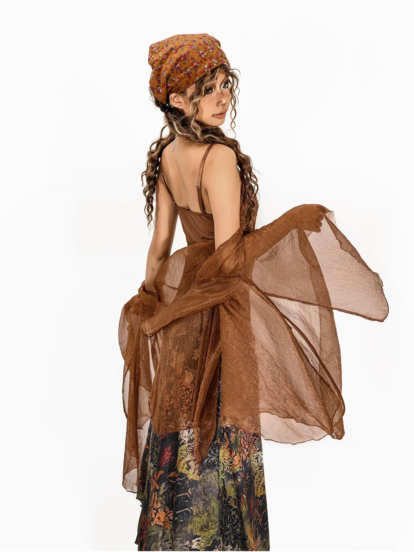 Arielink Vintage Mesh Shawl Blouse Lace Splicing Fishbone Sling