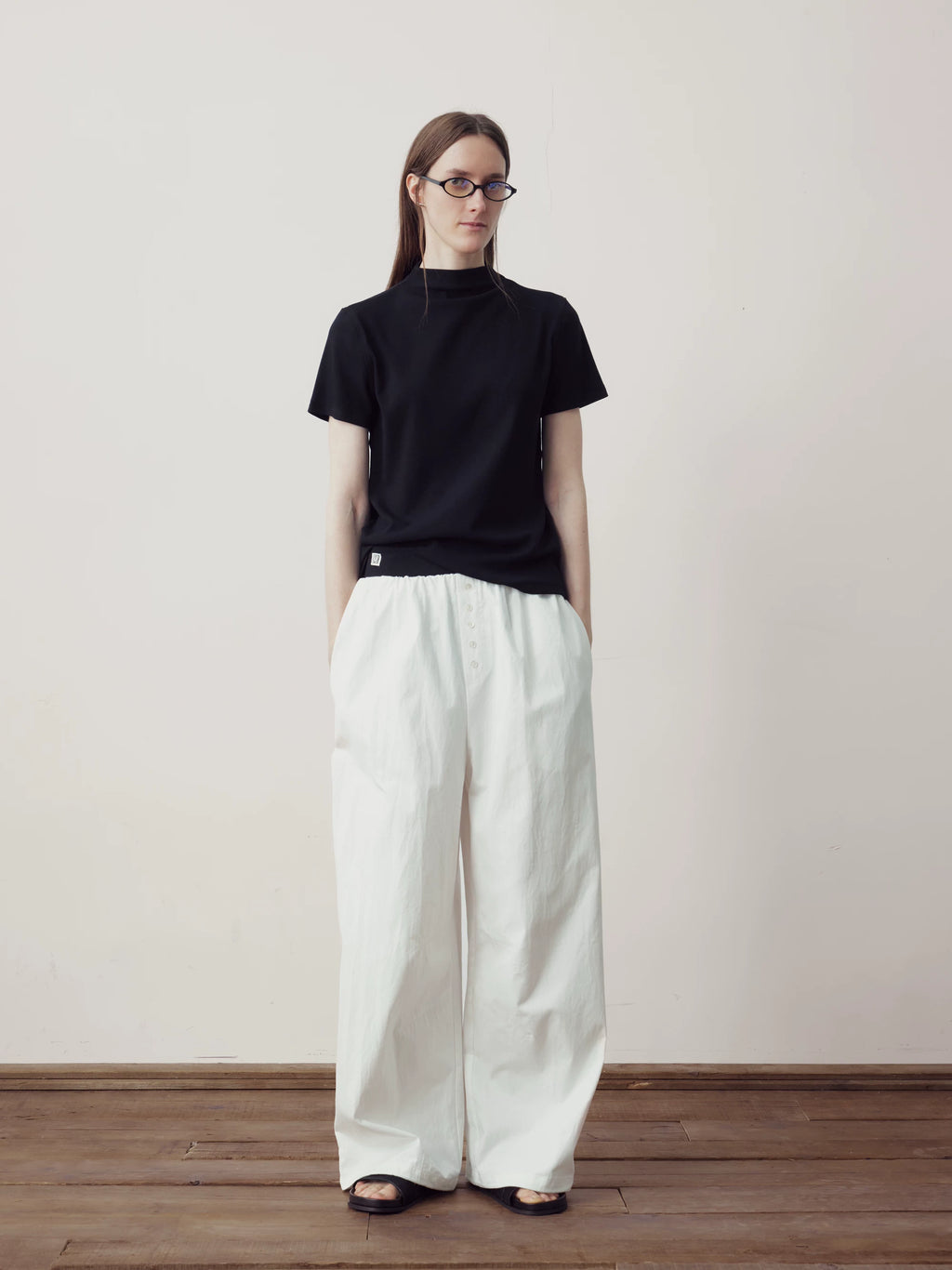 COLN Front Shoulder Breathable Pinstriped Half Turtleneck Tee