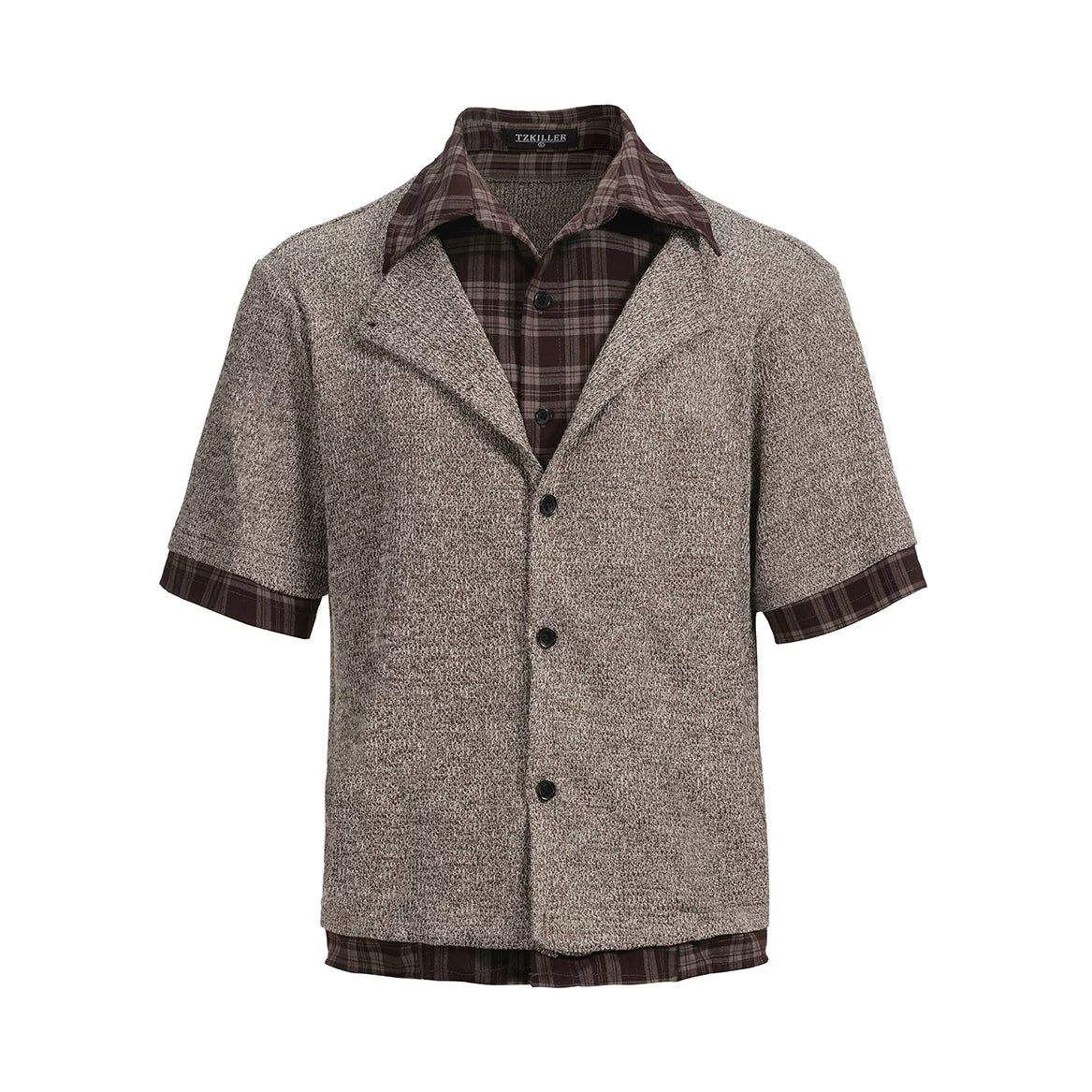 TZ Killer Stitching Double Neck Contrasting Plaid Shirt