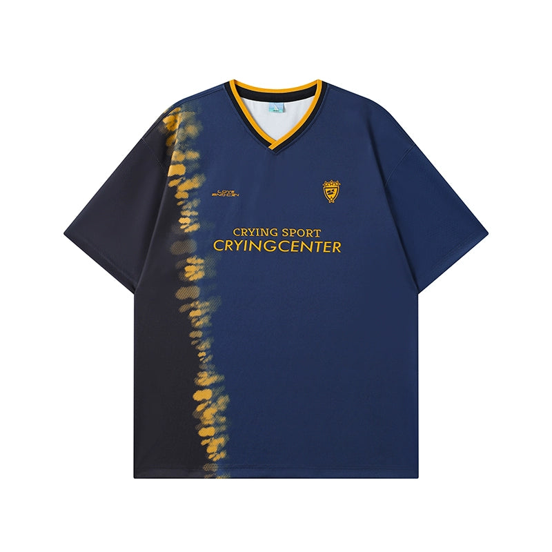 CryingCenter Tie-dye Contrasting V-neck Jersey Tee