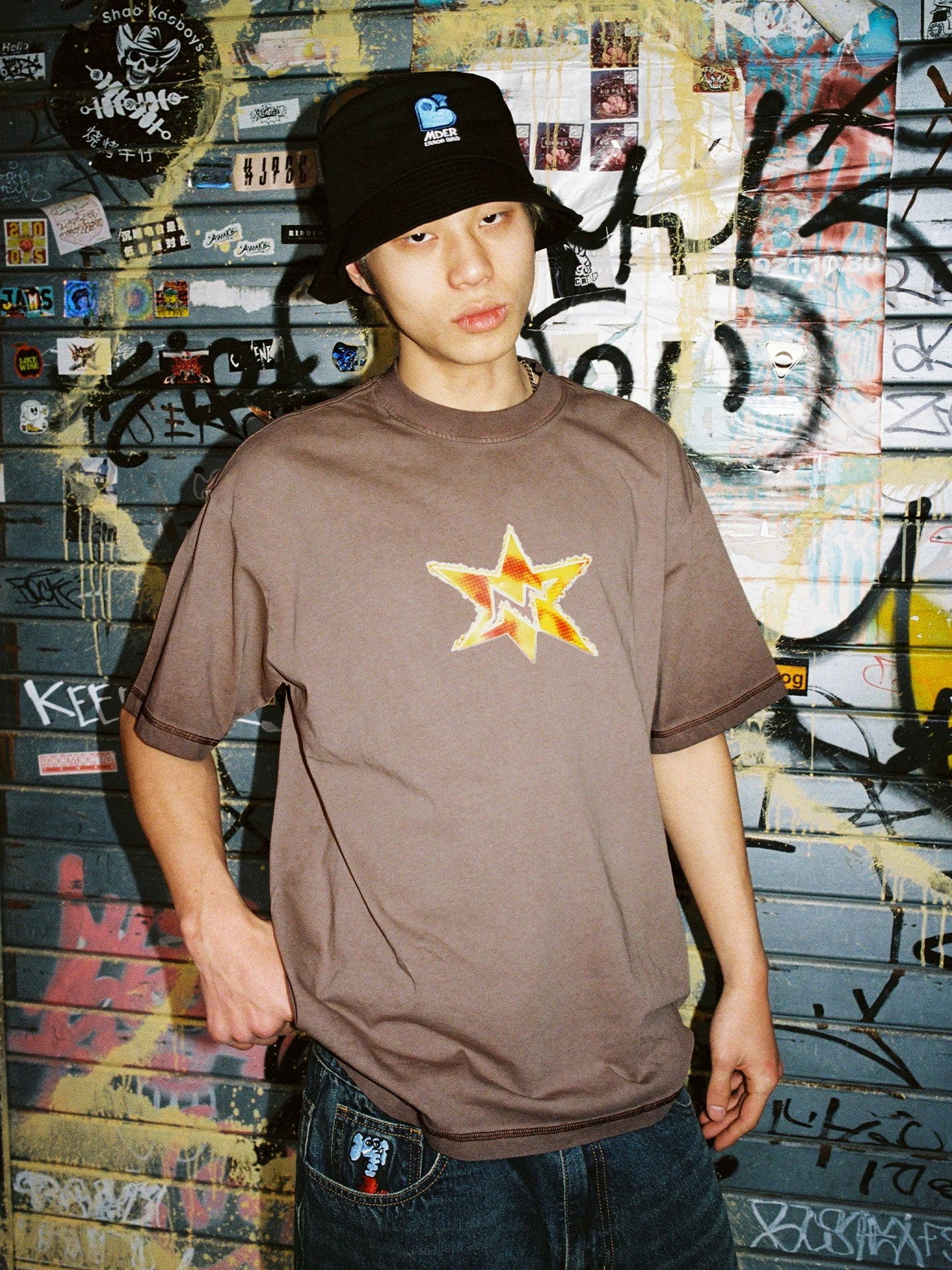 MindError Flame Star Print Gradual Change Tee