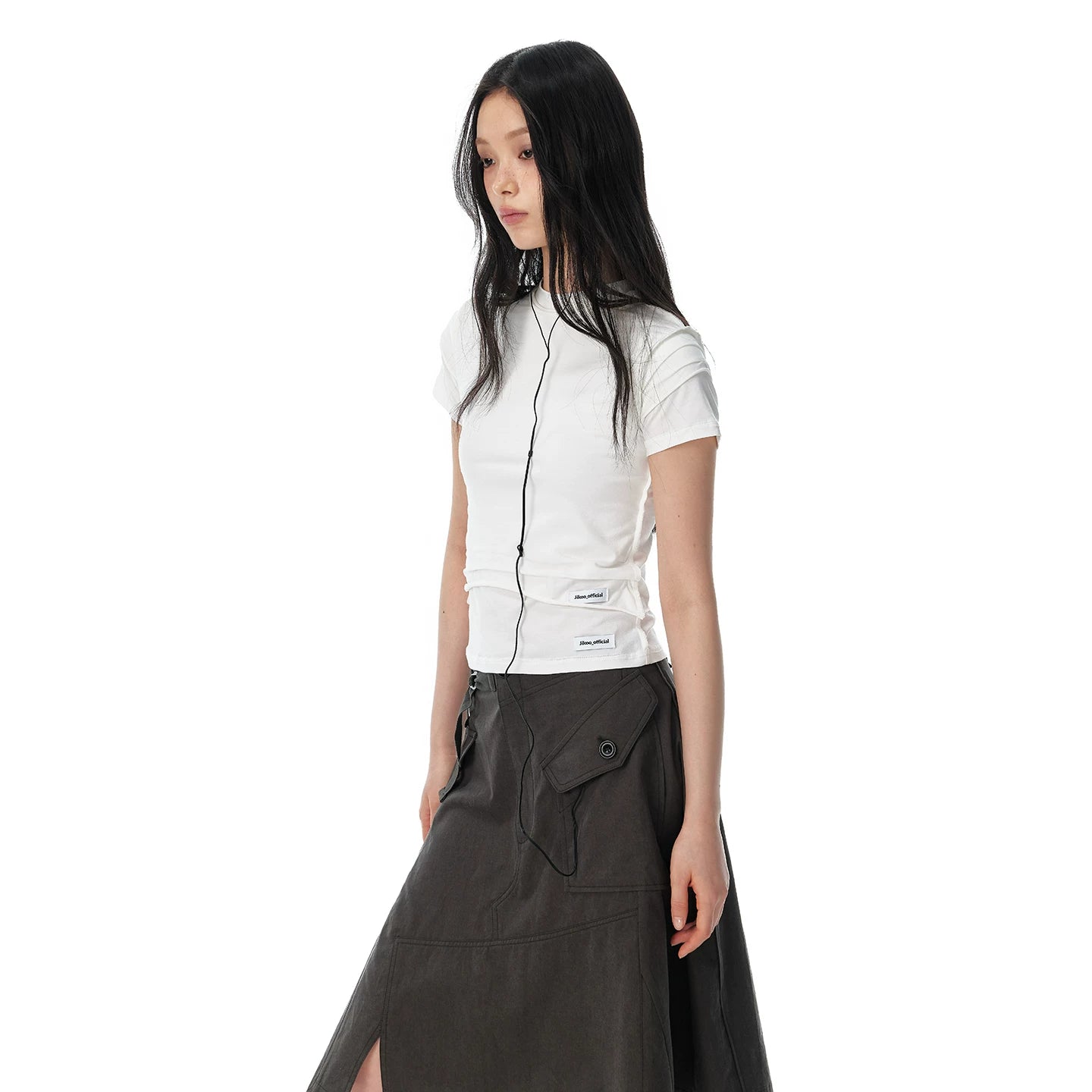 JIKOO Minimalist Waist Fold Back Zipper Tee